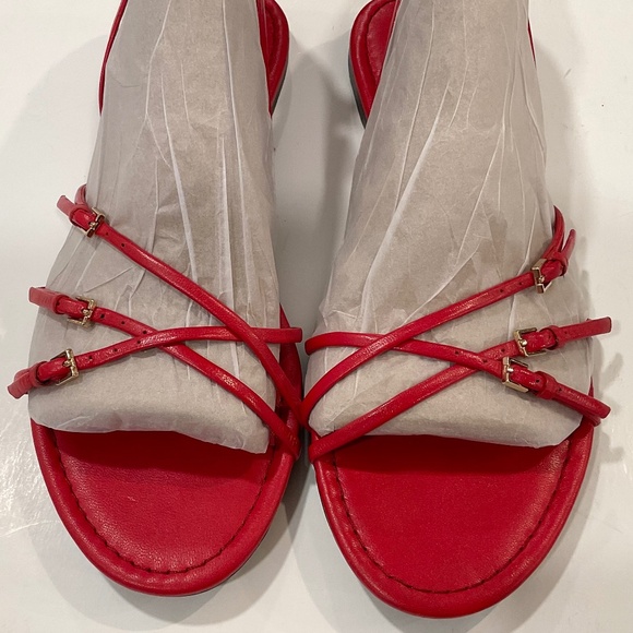 ZARA Red Triple Strap Flat Sandal Size 9 EU 40 - Picture 2 of 5